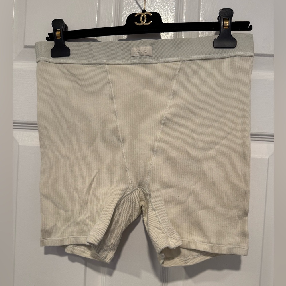 Skims Soft Lounge Boxers Ribbed Womens Casual Athleisure XL Marble Off White